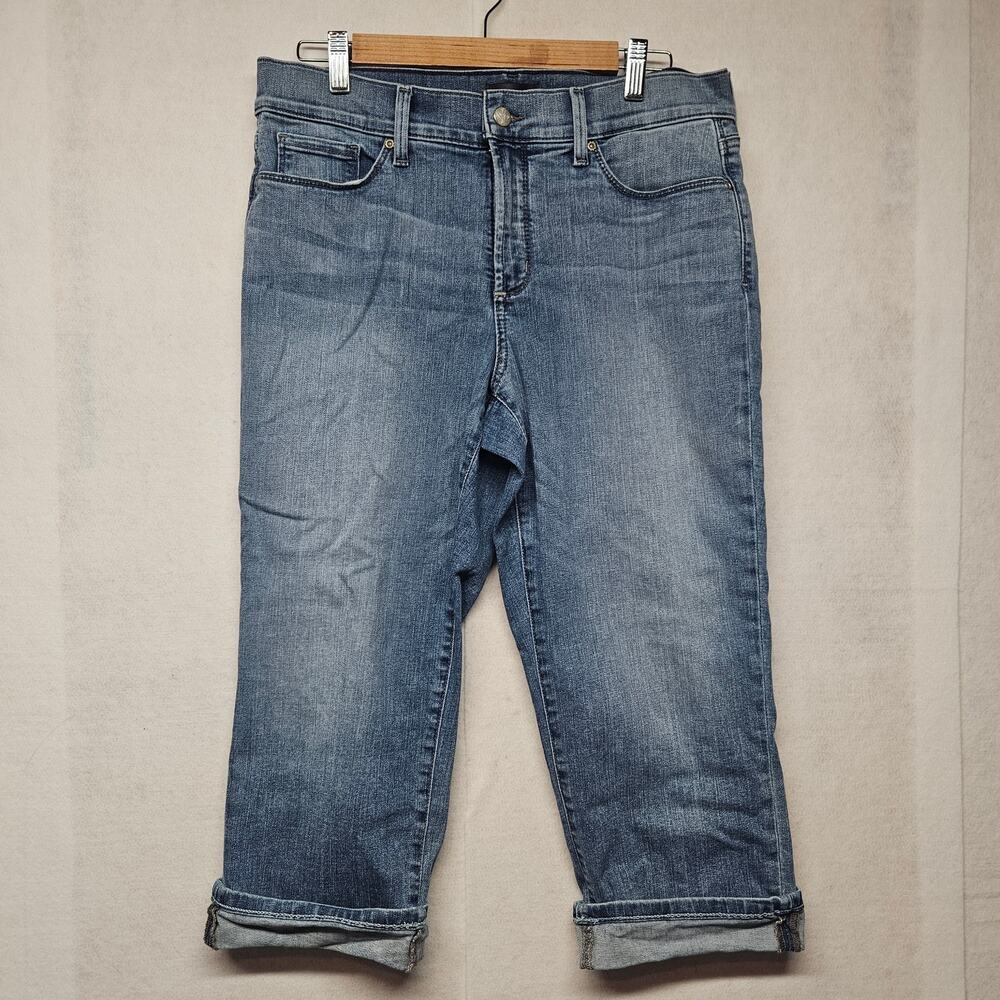 NYDJ Marilyn Straight Crop Jeans Blue Denim Cuffed Women's Size 10